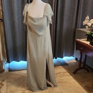 Azazie Sage Green Chiffon Maxi Dress with Flutter Sleeves
